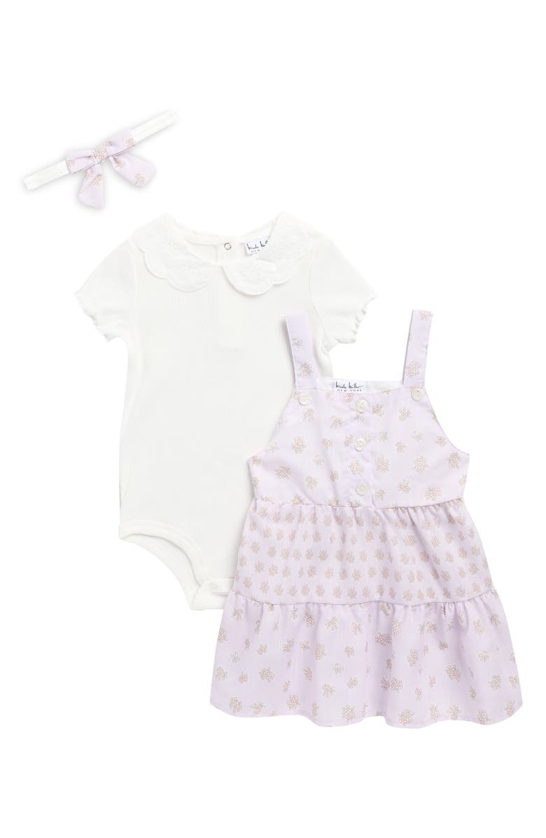 Nicole Miller Rib Bodysuit, Tiered Dress & Headband Set, Main, color, Orchid Hush