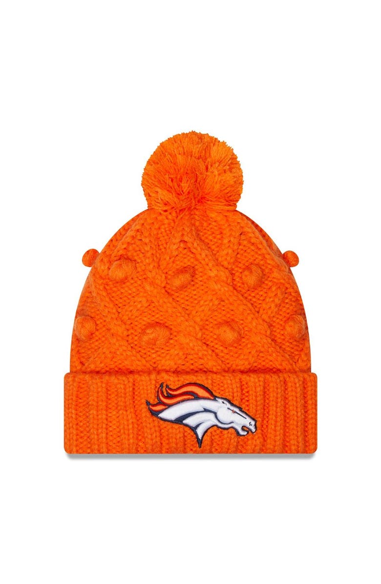 New Era Women
s New Era Orange Denver Broncos Toasty Cuffed Knit Hat with Pom, Main, color, 
