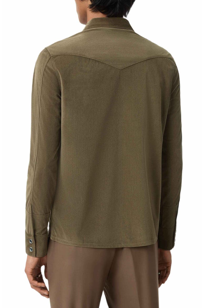 Andres Western Herringbone Faux Suede Snap-Up Shirt, Alternate, color, FOSSIL GREY
