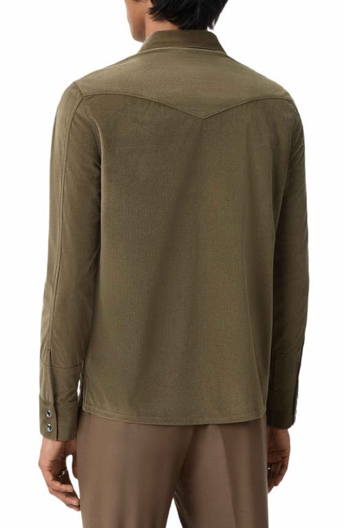 John Varvatos Andres Western Herringbone Faux Suede Snap-up Shirt In Animal Print