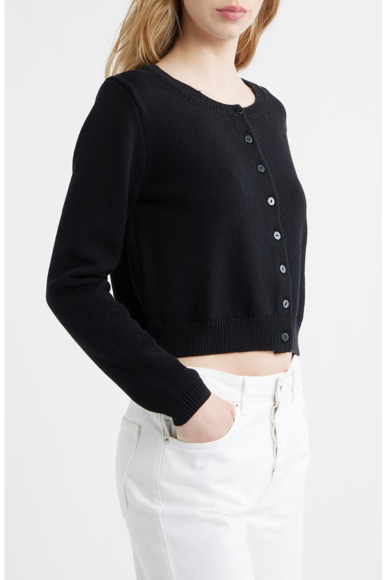 Clara Cotton Crewneck Cardigan, Alternate, color, BLACK
