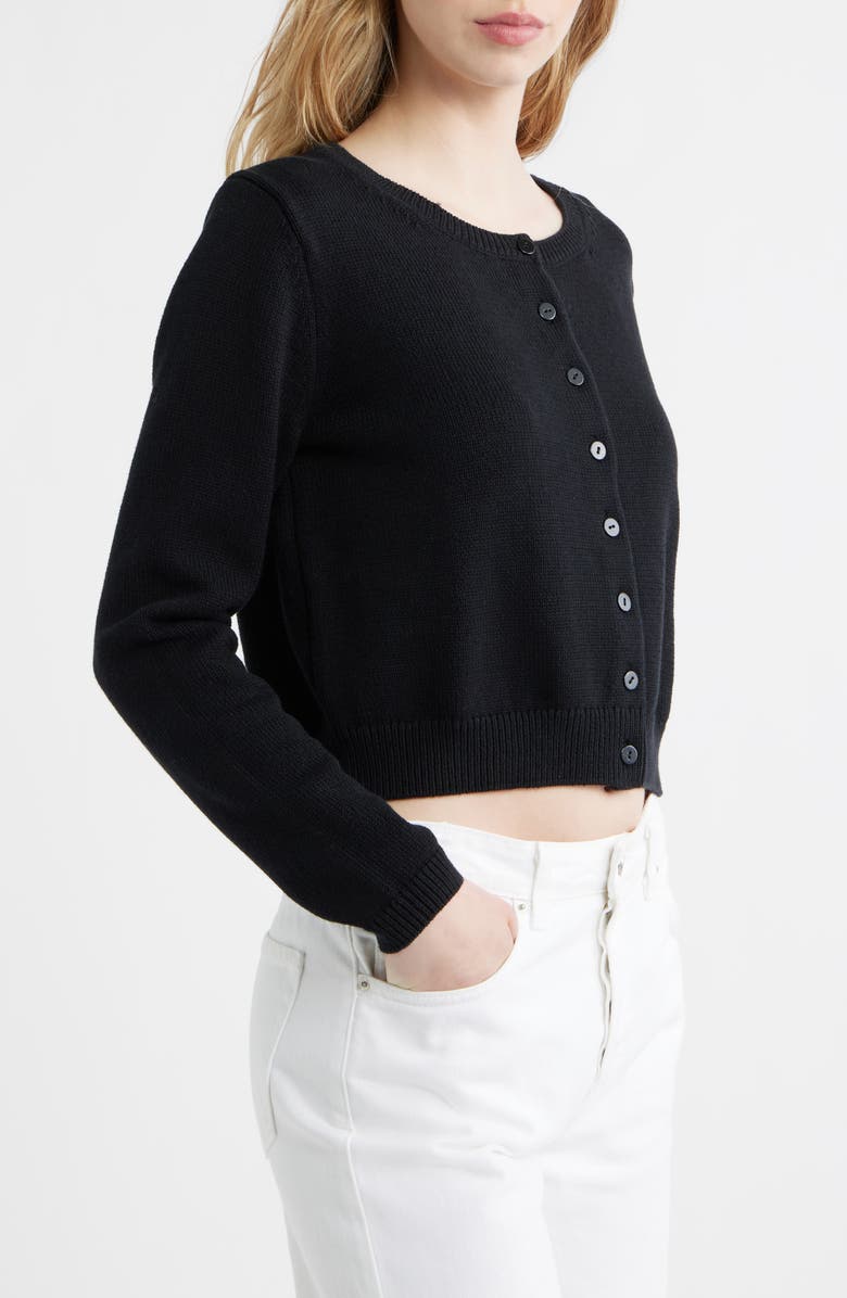 Reformation Clara Cotton Crewneck Cardigan, Alternate, color, Black