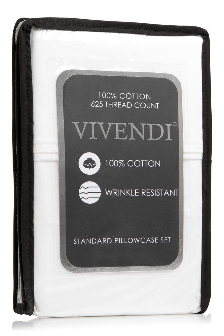 Set of 2 Pima Cotton 625 Thread Count Pillowcases, Alternate, color, WHITE