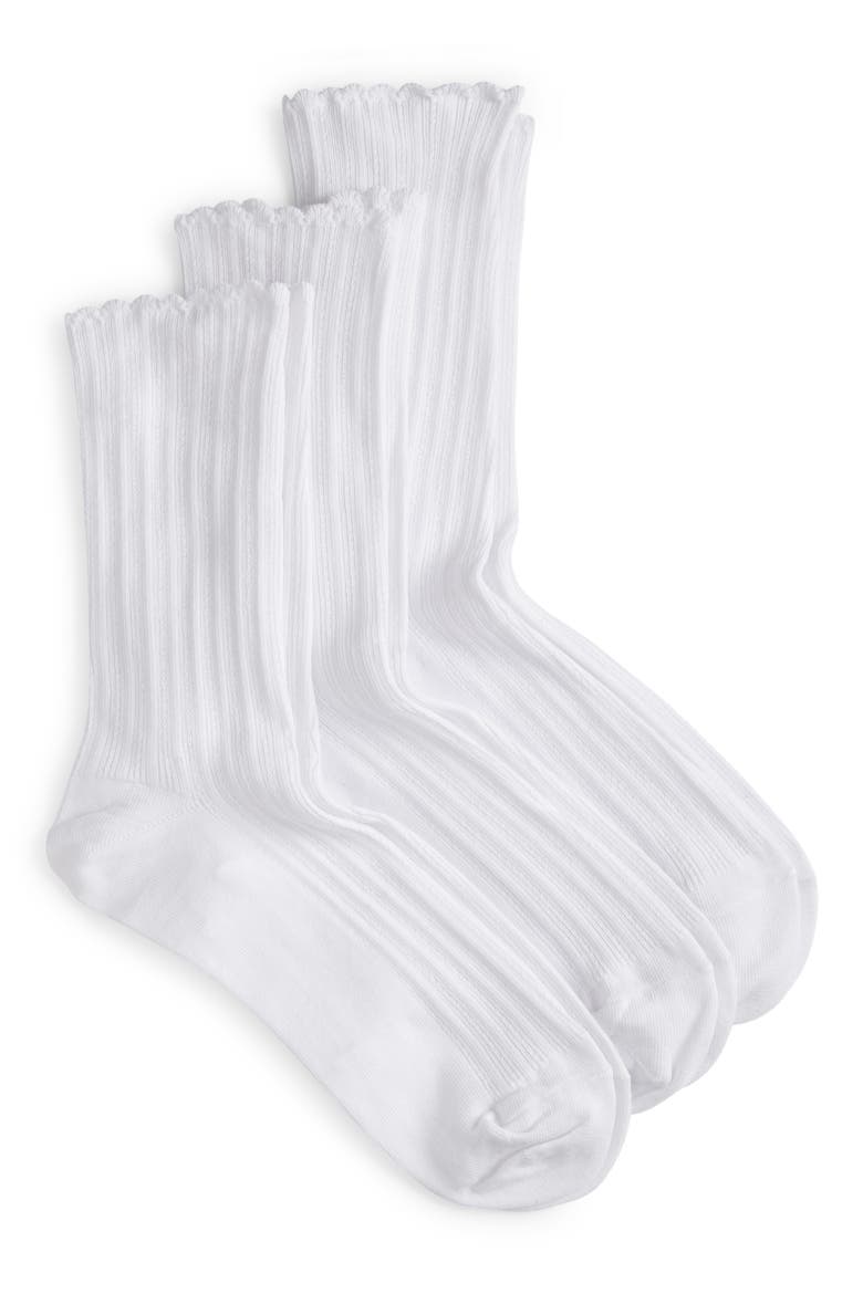 3-Pack Scalloped Pointelle Crew Socks, Main, color, WHITE