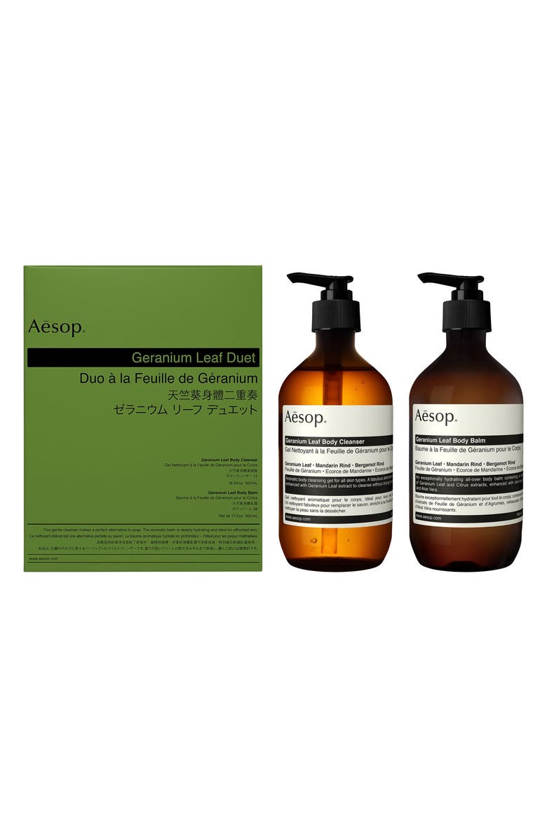 Aesop Geranium Leaf Body Cleanser & Body Balm Duet, Main, color,
