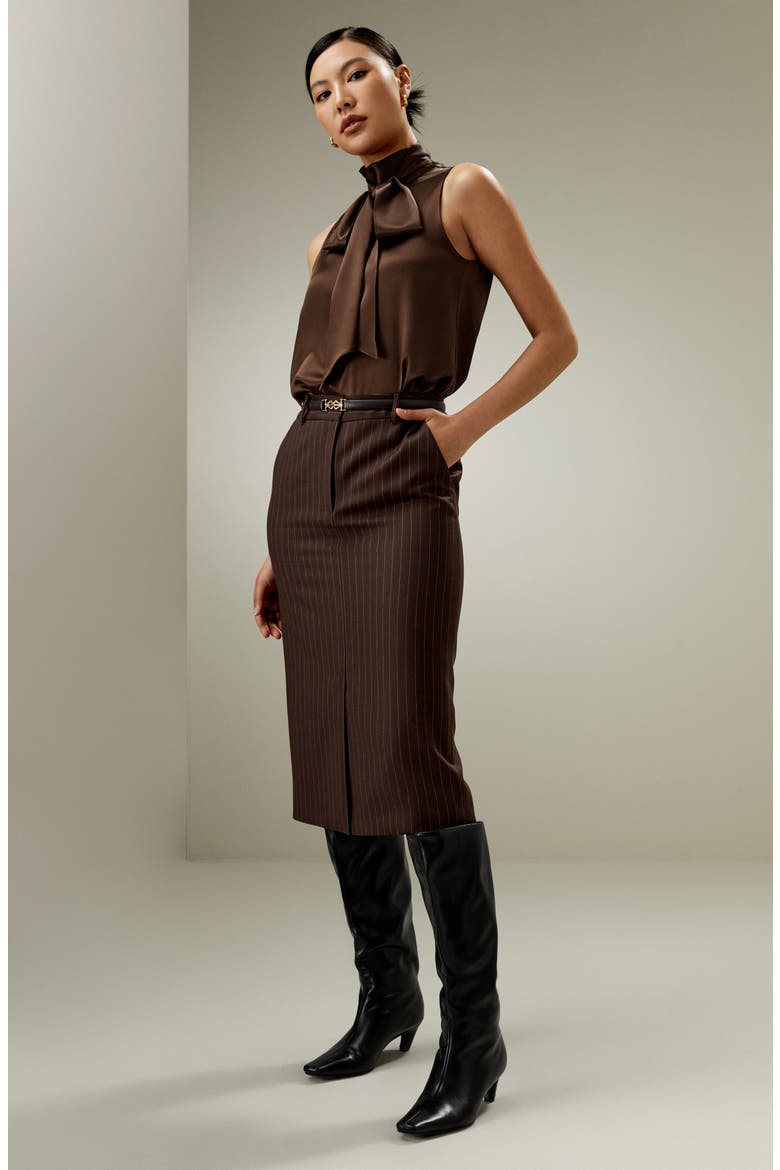 Women's Sleeveless Tie-Neck Silk Blouse, Alternate, color, Chocolate
