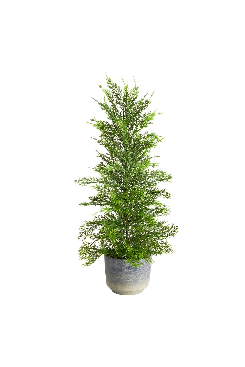 27-in Californian Cedar Artificial Tree in Decorative Planter, Main, color, Green