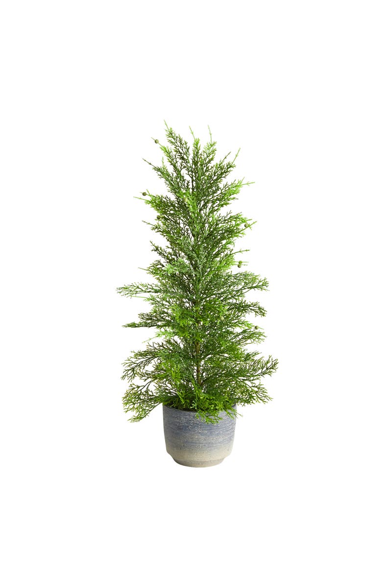 NEARLY NATURAL 27-in Californian Cedar Artificial Tree in Decorative Planter, Main, color, Green