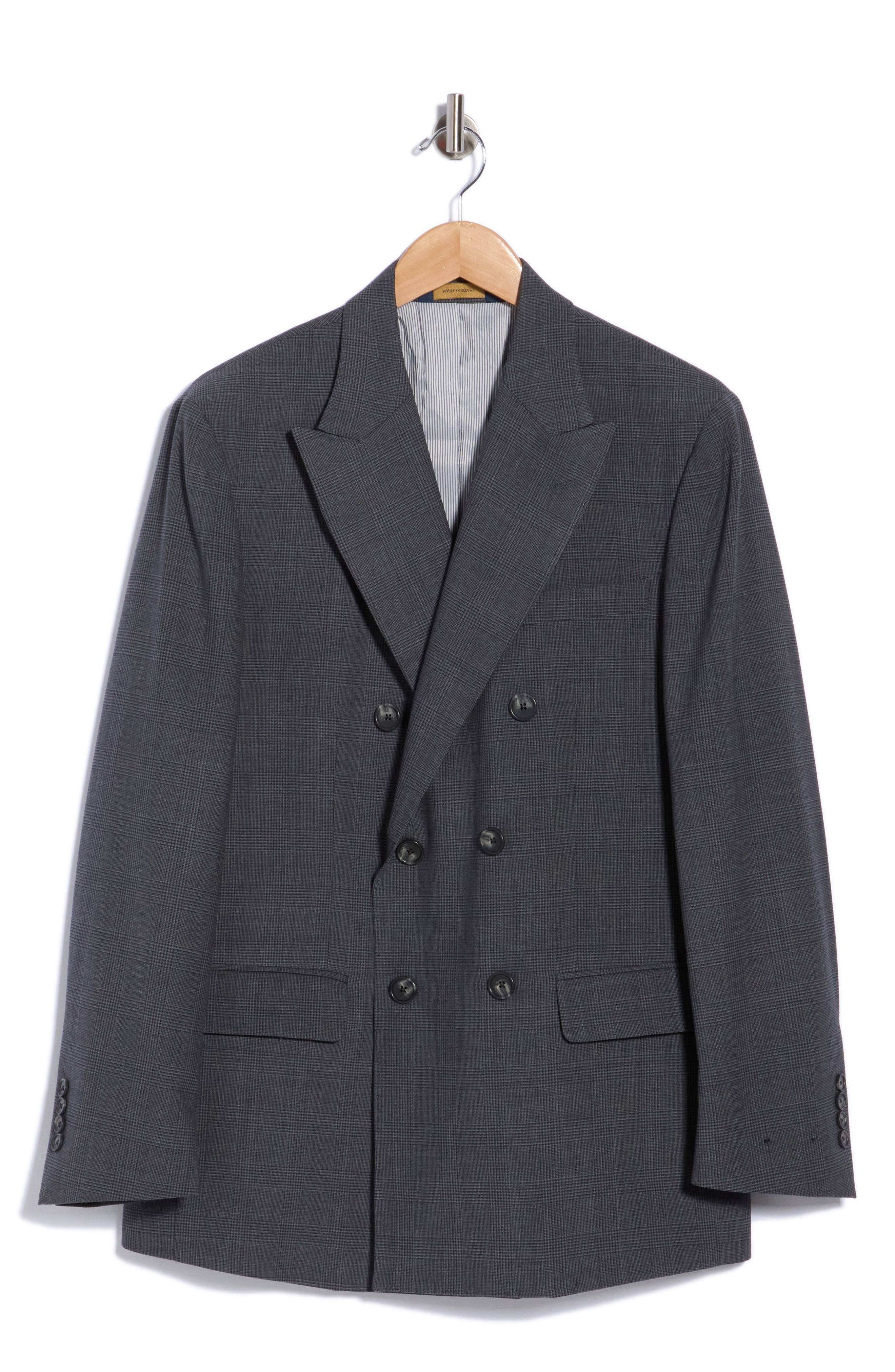 Check Double Breasted Wool Blend Suit Jacket