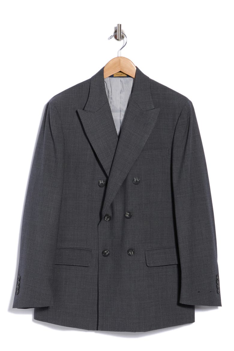 Check Double Breasted Wool Blend Suit Jacket, Main, color, GREY CHECK