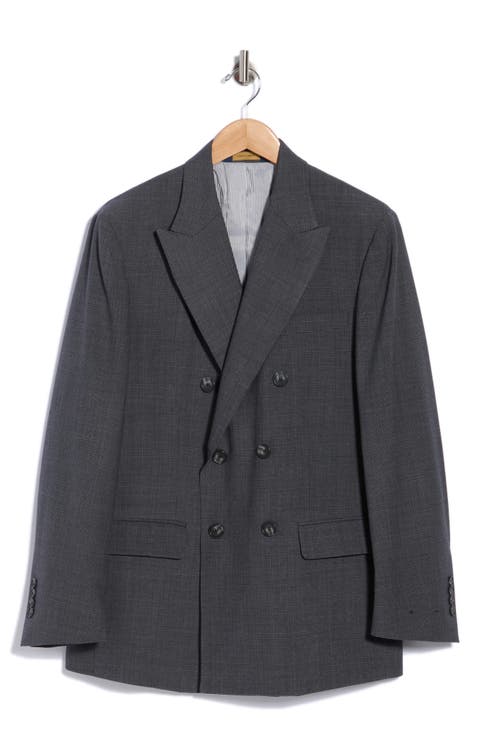 Check Double Breasted Wool Blend Suit Jacket