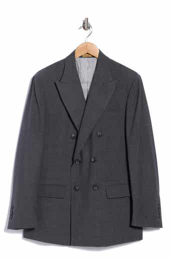 Check Double Breasted Wool Blend Suit Jacket