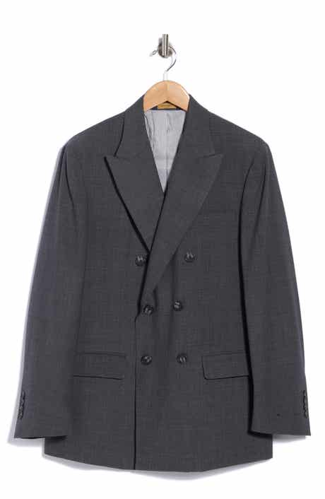 Check Double Breasted Wool Blend Suit Jacket