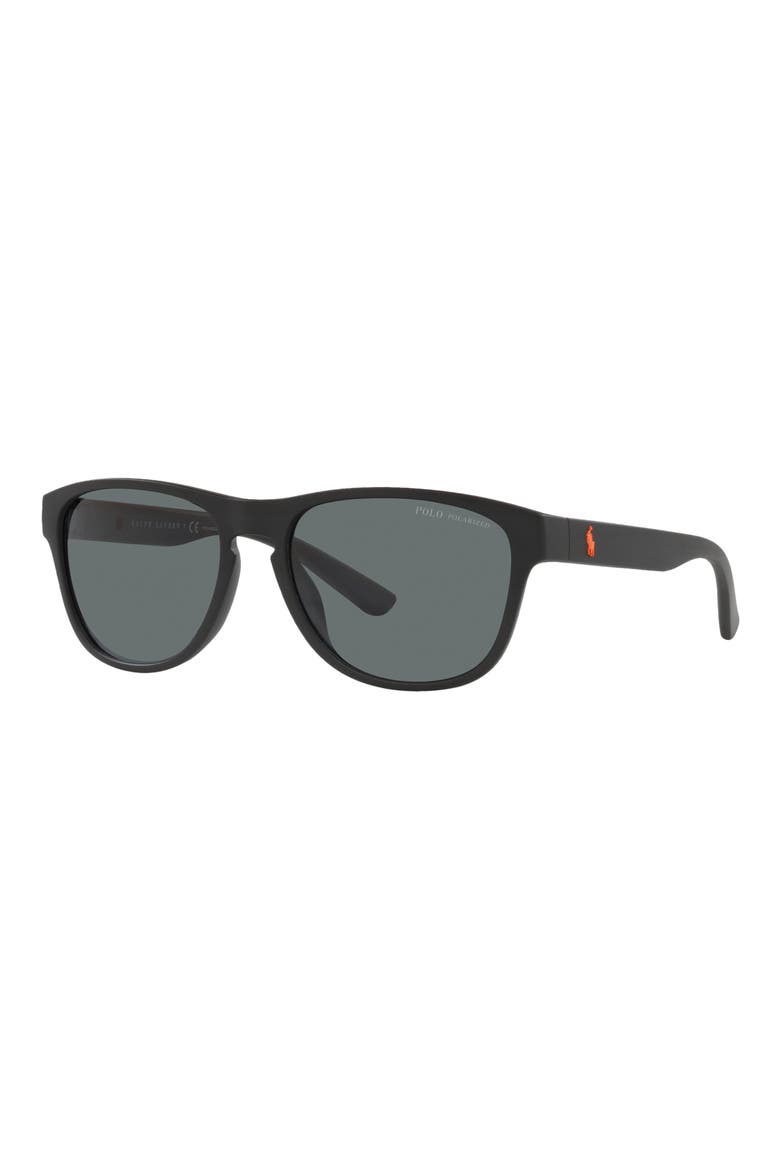 56mm Polarized Pillow Sunglasses, Alternate, color, MATTE BLACK / POLAR DARK GREY