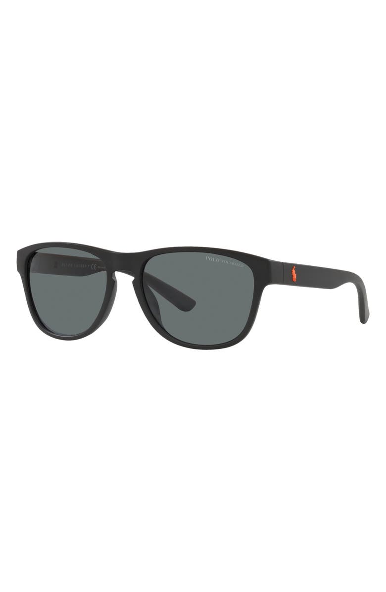Polo Ralph Lauren 56mm Polarized Pillow Sunglasses, Alternate, color, Matte Black / Polar Dark Grey