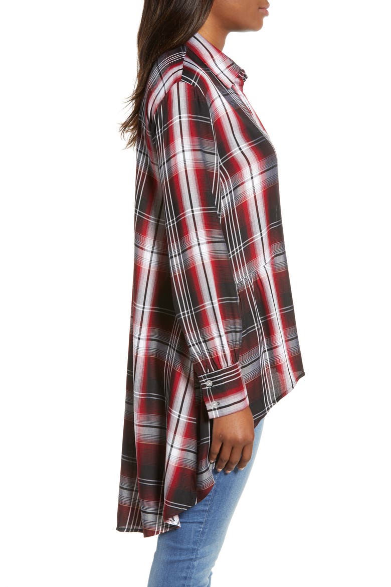 Plaid High Low Peplum Tunic Blouse, Alternate, color, RUST PLAID