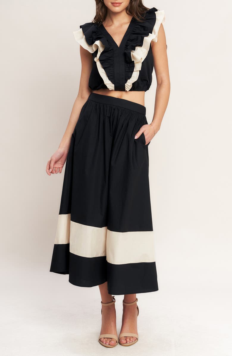 FLYING TOMATO Ruffle Crop Top, Alternate, color, Black Cream