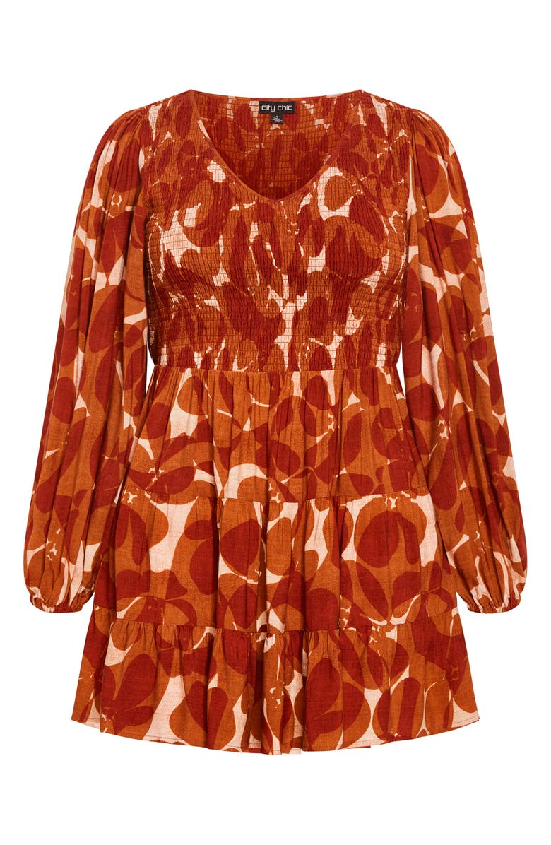 City Chic Celine Luna Print Long Sleeve Minidress, Alternate, color, Red Print