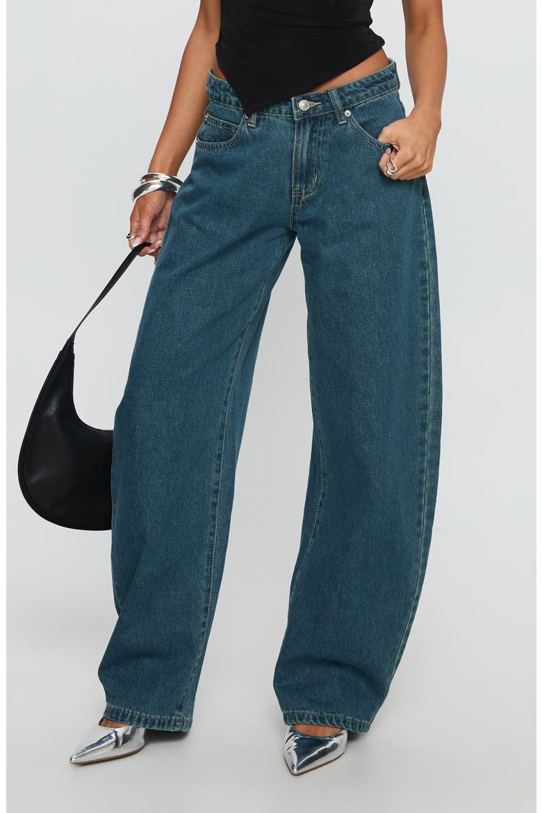 Juda Mid Rise Barrel Leg Jeans, Main, color, MID BLUE WASH