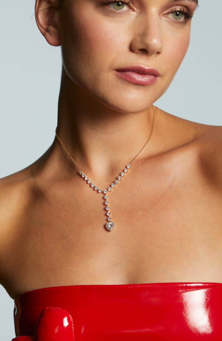 Nadri Le Bisou Halo Heart Y-Necklace, Alternate, color, Gold