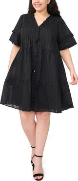CeCe Pintuck Tiered Cotton Dress