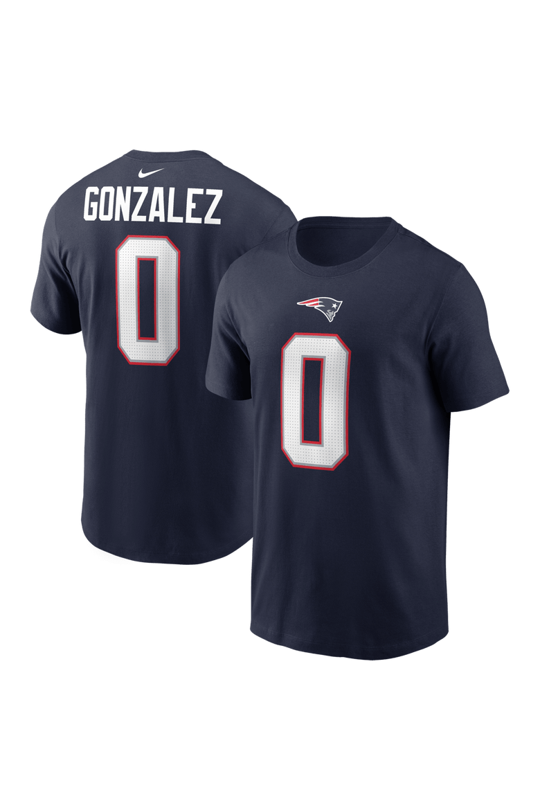 Men's Nike Christian Gonzalez Navy New England Patriots Player Name & Number T-Shirt, Main, color, Navy