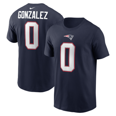Men's Nike Christian Gonzalez Navy New England Patriots Player Name & Number T-Shirt