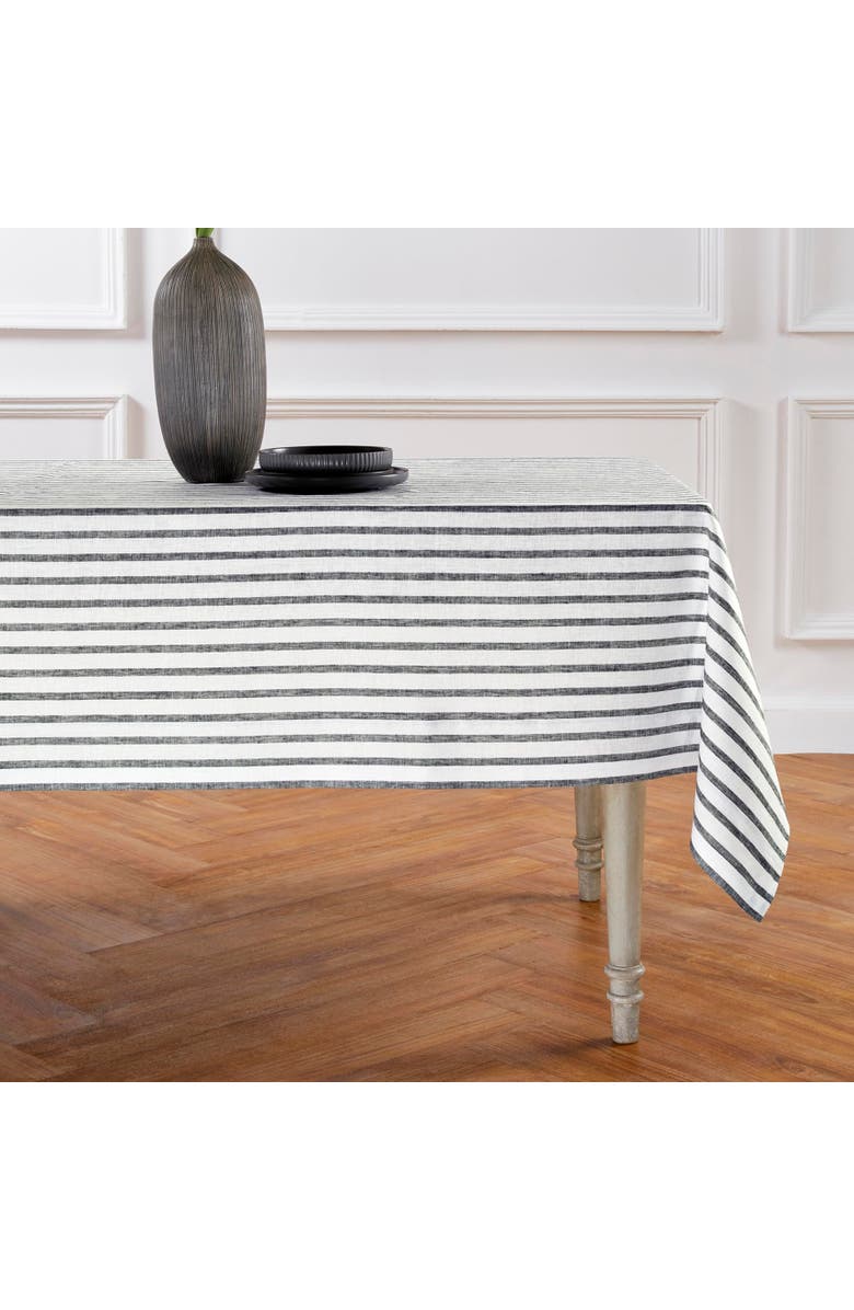 Solino Home Linen Table Throw - Madison Stripe, 52" x 52" Inch, Main, color, Black And White