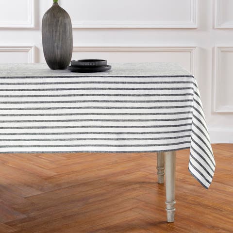 Linen Table Throw - Madison Stripe, 52" x 52" Inch