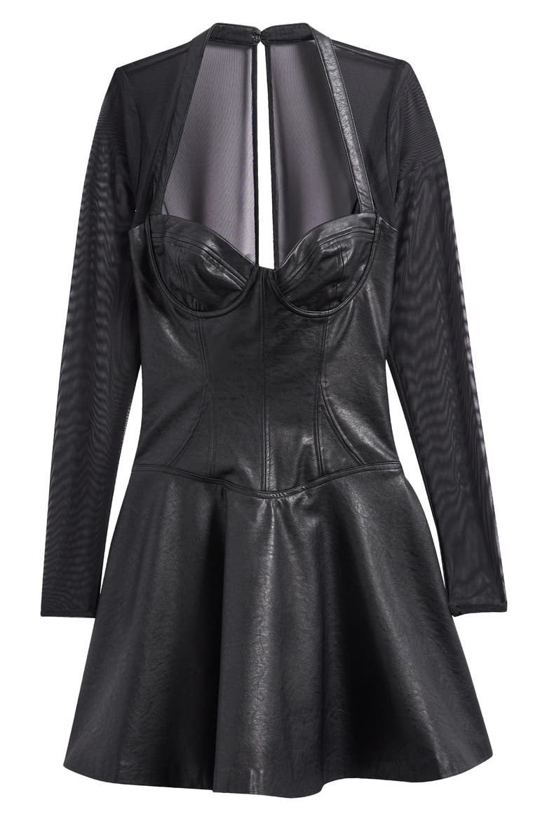 Faux Leather & Mesh Corset Minidress, Alternate, color, DARK PLUM