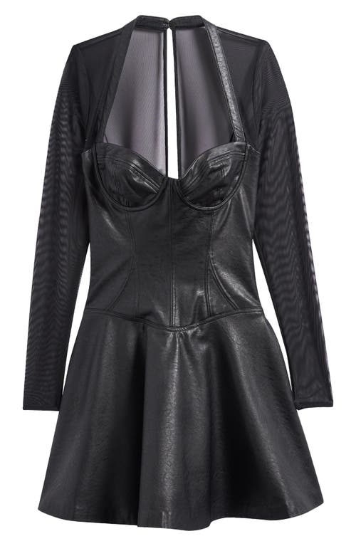 Mistress Rocks Faux Leather & Mesh Corset Minidress In Dark Plum