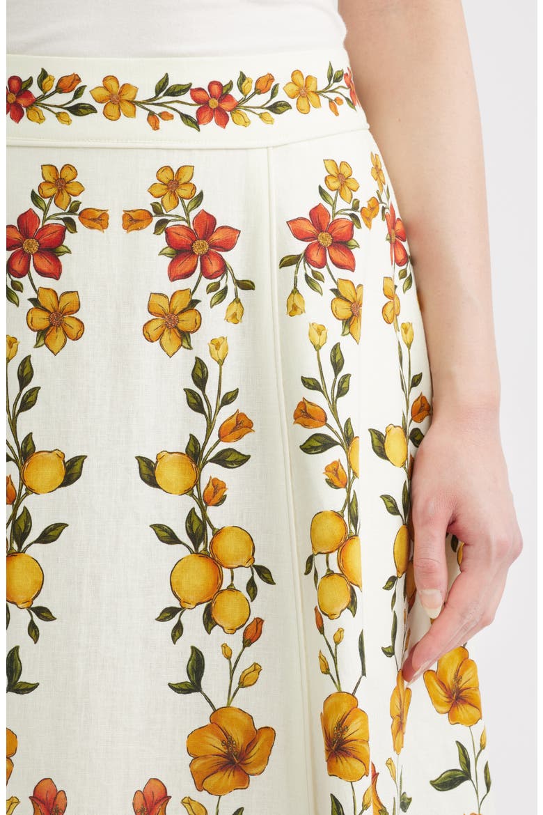 Lemon Bouquet Floral Linen Blend Midi Skirt, Alternate, color, LEMON BOUQUET OFF-WHITE