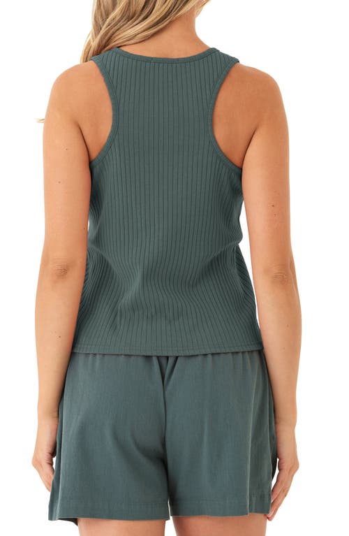 Threads 4 Thought Kathy Ribbed Stretch Organic Cotton Henley Tank In Green
