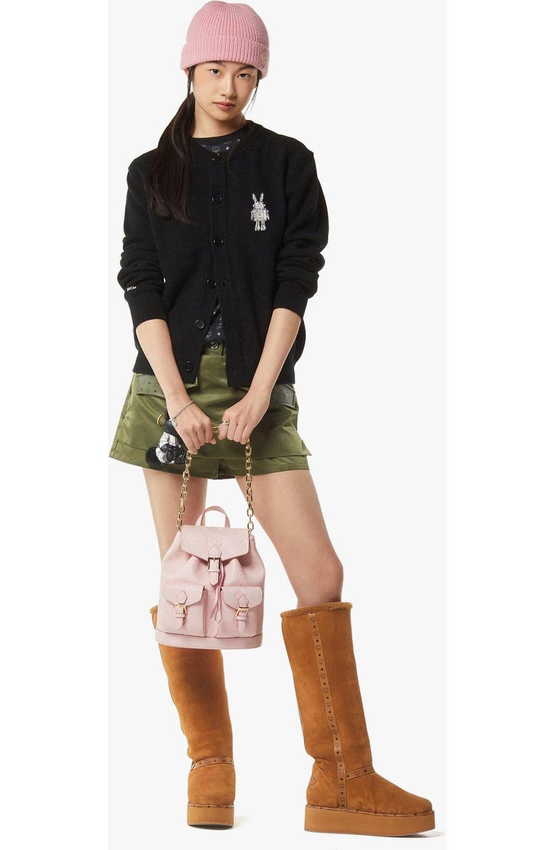 MCM Aren Drawstring Backpack in Maxi Monogram Leather, Alternate, color, Lotus Pink