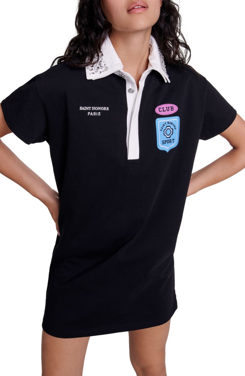 maje Embroidered rhinestone polo dress, Main, color, 