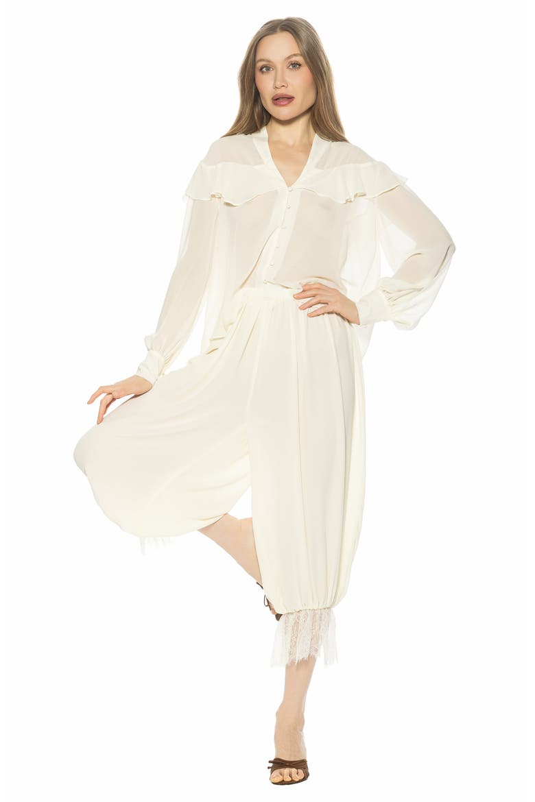 Solace Ruffle Long Sleeve Button-Up Top, Alternate, color, IVORY