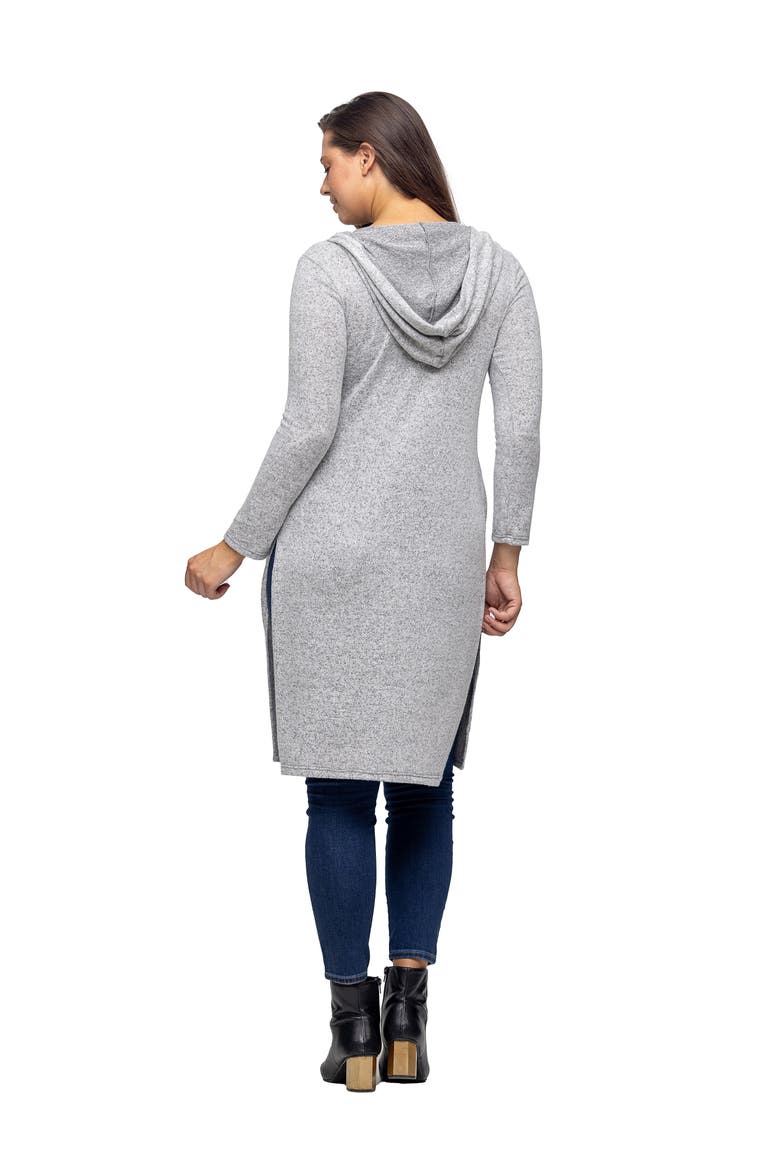 Knee Length Long Sleeve Hooded Womens Cardigan Shrug, Alternate, color, Grey