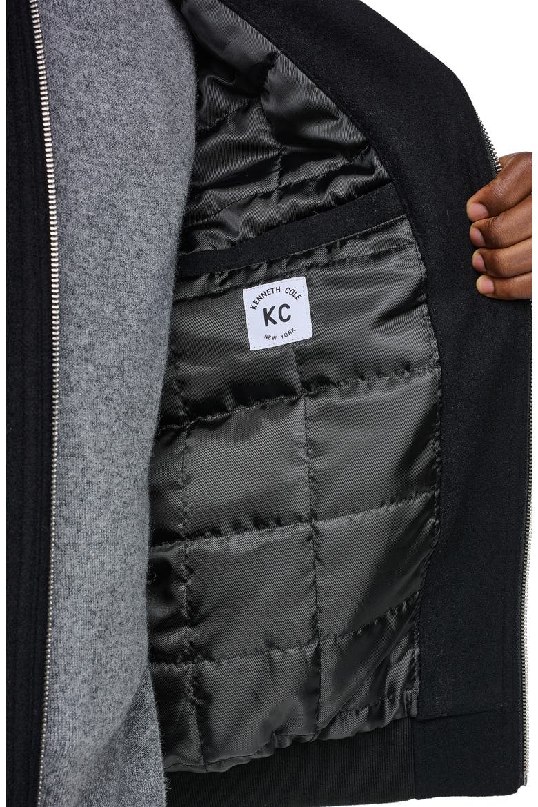 Wool Blend Bomber Jacket with Faux Shearling Collar, Alternate, color, BLACK