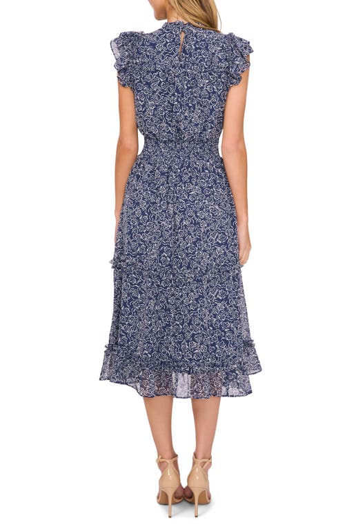 Shop Cece Floral Flutter Sleeve Midi Dress In Ocean Blue