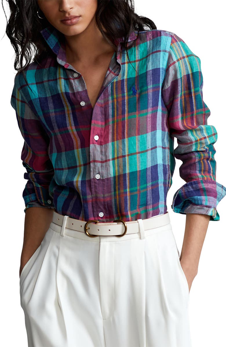 Polo Ralph Lauren Georgia Yarn Dyed Plaid Linen Shirt, Main, color,