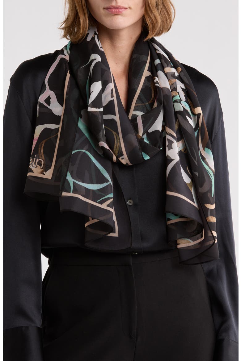 Floral Chiffon Scarf, Main, color, AQUA
