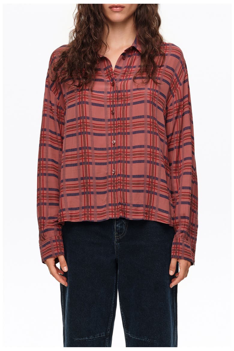 Checked Boxy Fluid Shirt, Main, color, GARNET