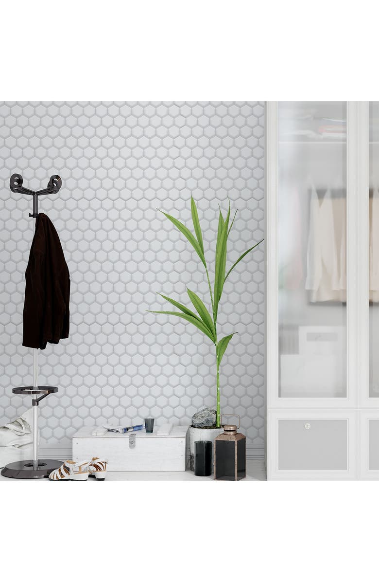 WALPLUS Classic Hexa Premium White Glossy 3D Sticker Tile 28 x 20cm (11 x 8 in) - Pack of 8, Main, color, White