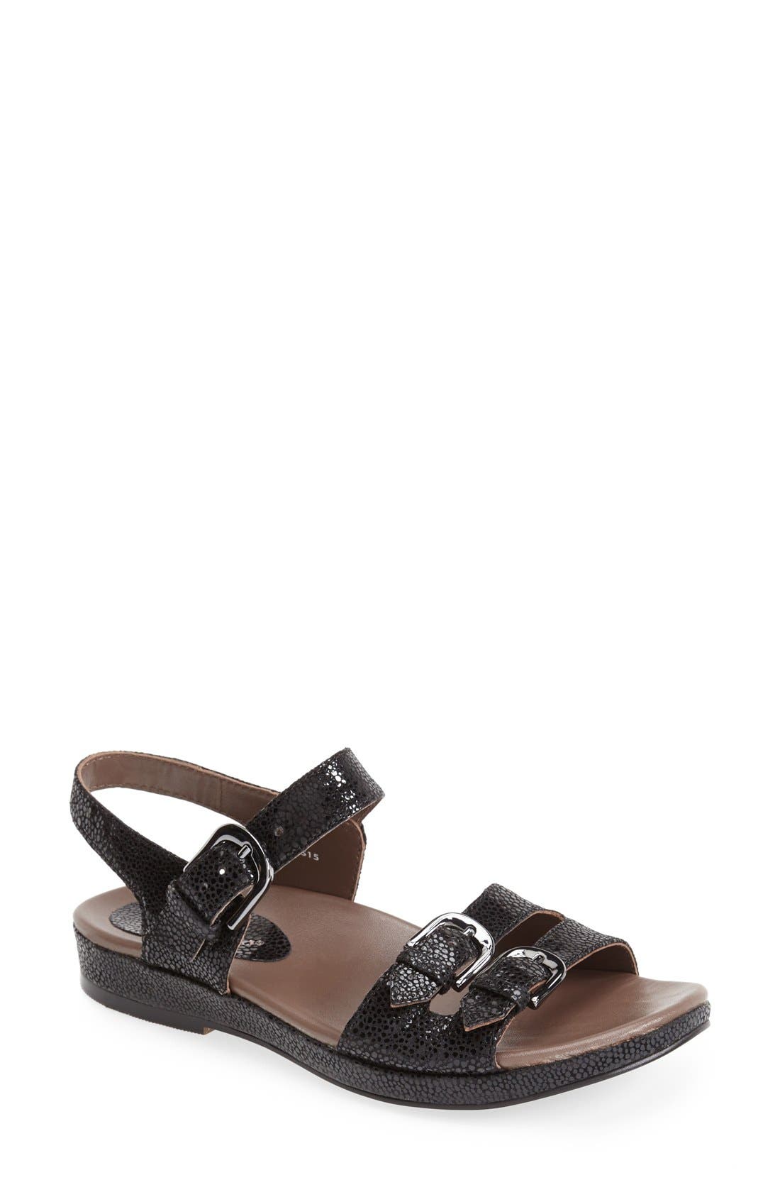 'Verdon' Crackle Leather Sandal, Main, color, BLACK CRACKED PRINTED SUEDE
