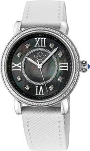 GV2 Marsala Mother of Pearl Dial Diamond Faux Leather Strap Watch, 37mm - 0.096ct.