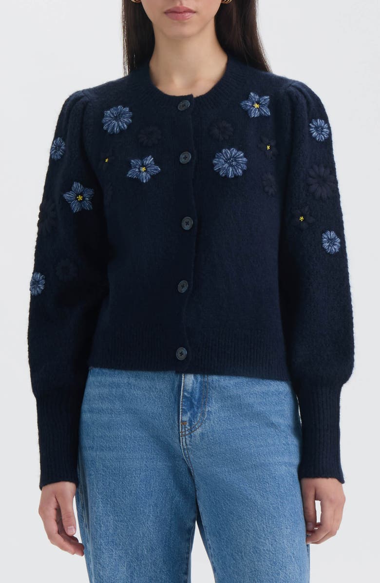 NVLT Flower Embroidered Cardigan, Main, color, Navy