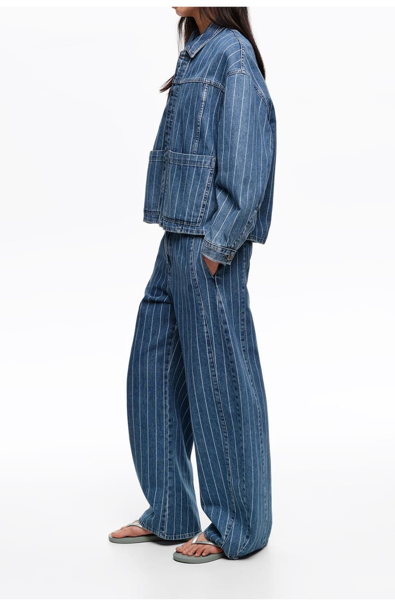 Bimba y Lola Striped Barrel Jeans With Buckle, Alternate, color, Denim Blue