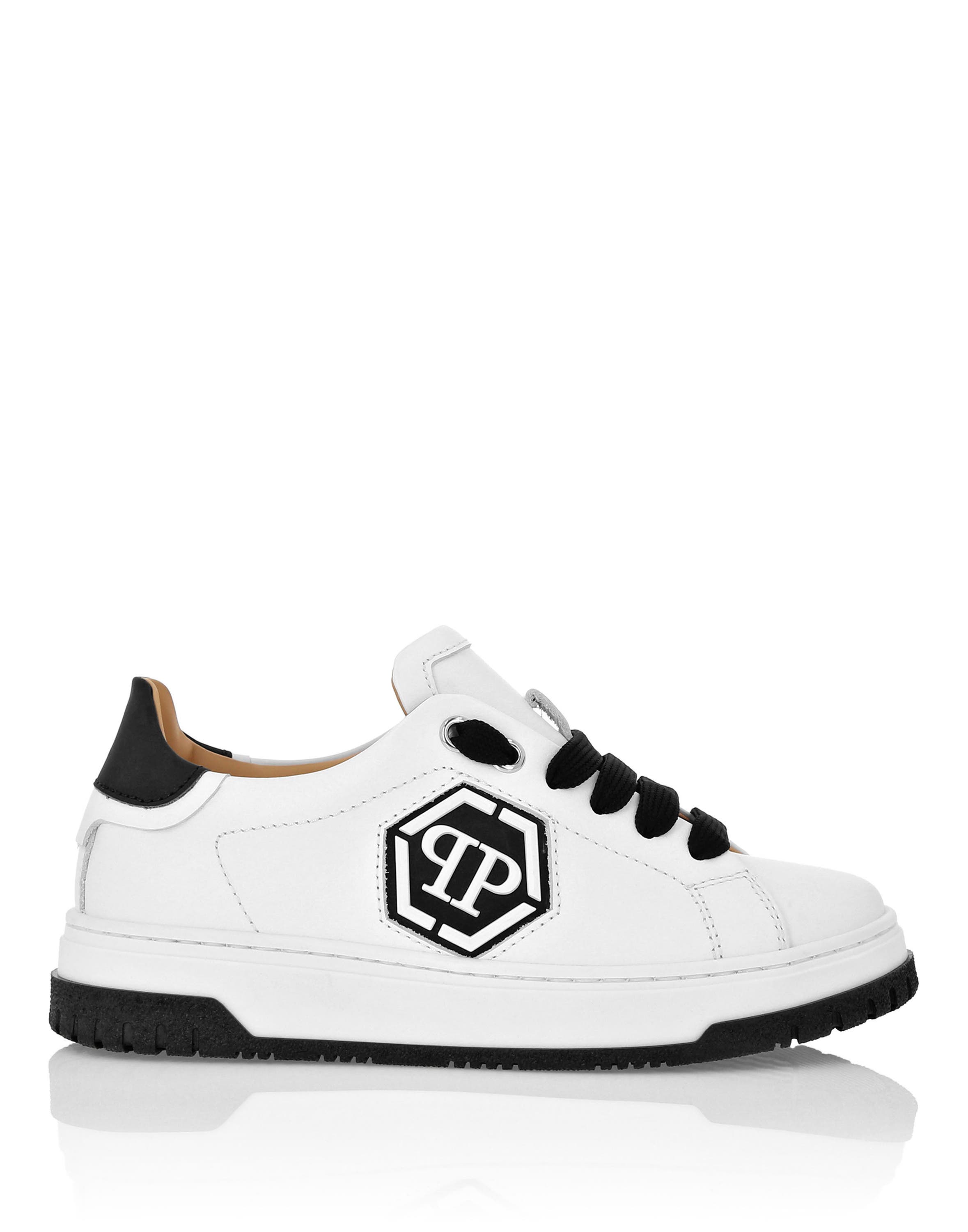 Leather Lo-Top Sneakers Hexagon Boy, Alternate, color, white/black