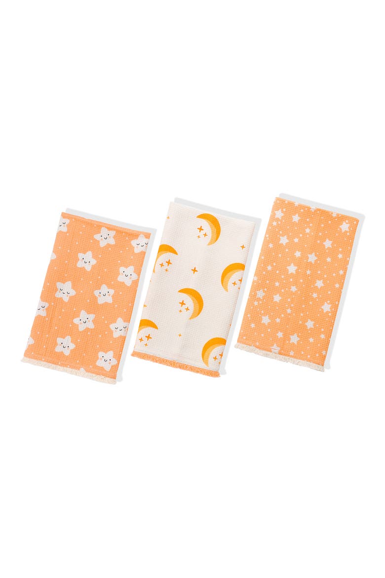 The Celestial Set of 3 Cotton Waffle Kitchen Towels, Main, color, PEACH/ CREAM / GOLD
