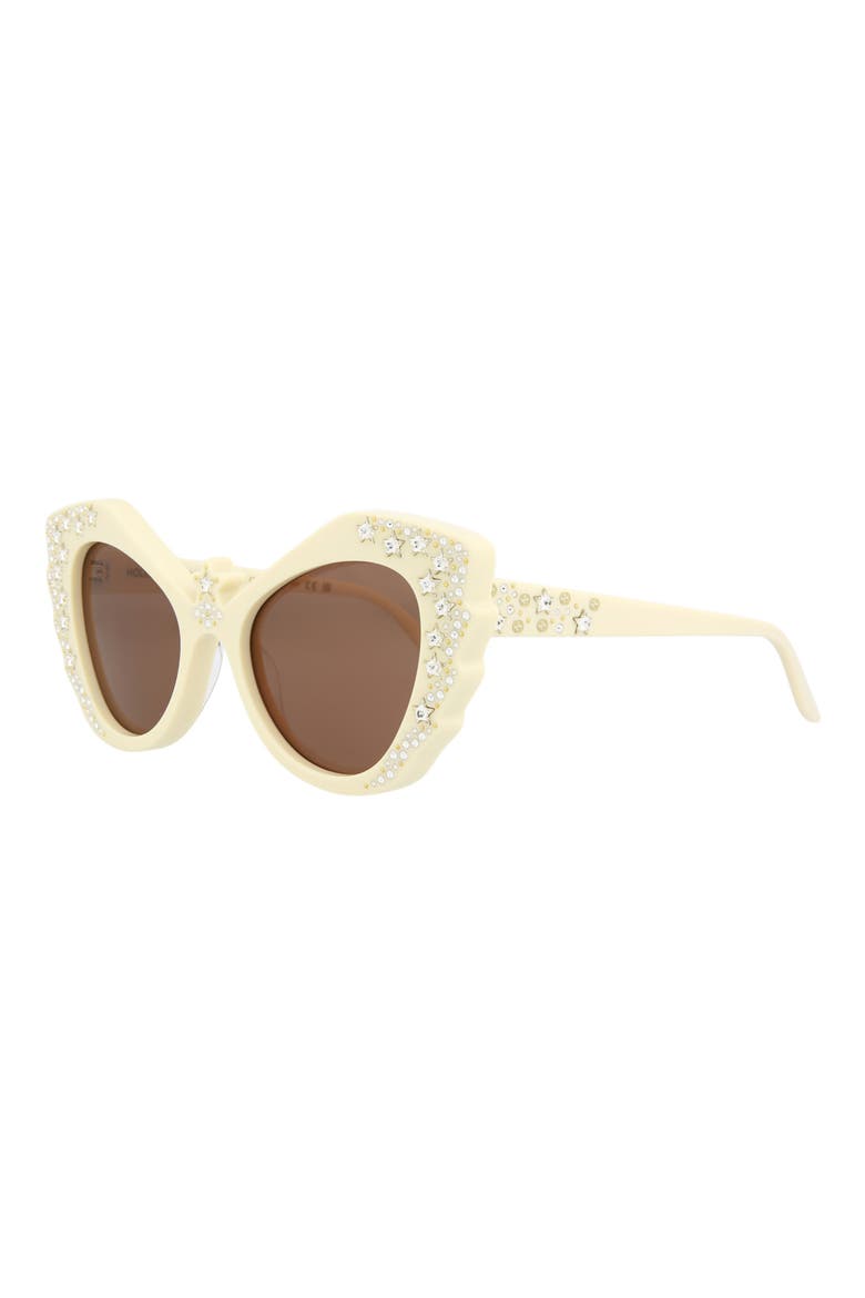 52mm Special Edition Rhinestone Cat Eye Sunglasses, Alternate, color, IVORY IVORY BROWN